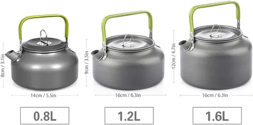 Miniatura 7 de LIXADA Hervidor de camping 0.8L/1.2L/1.6L para agua hirviendo, tetera de té tetera de aleación de aluminio con mango de silicona bolsa de transporte