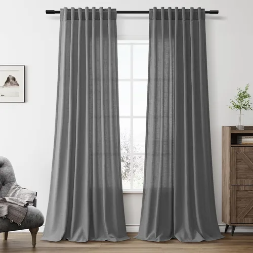 Miniatura 13 de Aersas Aqua Green Linen Curtains 84 Inches Long 2 Panels Set Back Tab Rod Pocket Living Room Curtain Farmhouse Rustic Light Filtering Hook Drapes