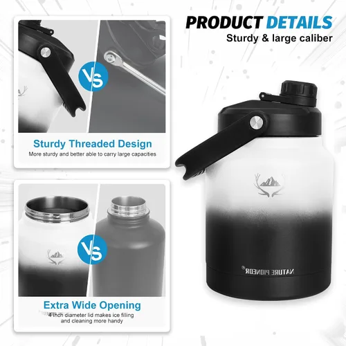 Miniatura 5 de NATURE PIONEOR Botella de agua aislada de 84 onzas, jarra de agua de acero inoxidable con doble vacío con soporte/portador, boca ancha, deportes al