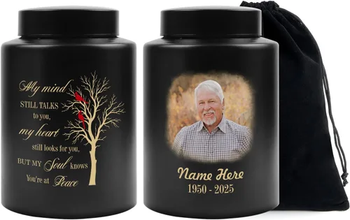 Urna personalizada para cenizas humanas, contenedor de cenizas de cremación con foto personalizada con retrato, urna conmemorativa funeraria