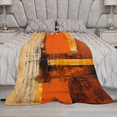 Miniatura 6 de Manta para sofá, manta abstracta rústica naranja y marrón, suave y mullida, manta de felpa acogedora y ligera, vintage, abstracta desordenada