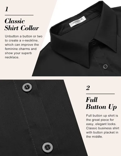 Miniatura 5 de HOTOUCH - Camisas básicas con botones para mujer de manga corta elásticas con cuello de botón para mesera y trabajo