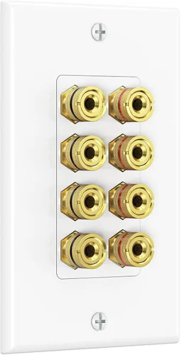 Miniatura 15 de Cable Matters Paquete de 2 placas de pared de alambre para altavoz, placa de pared de altavoz chapada en oro con poste de encuadernación de enchufe