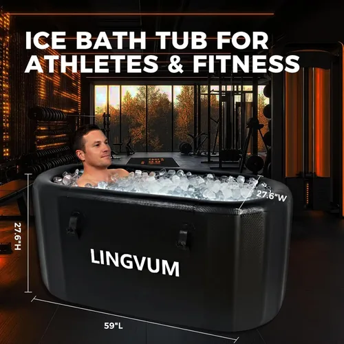 Miniatura 3 de Bañera inflable XXL para atletas, bañera fría de 195 galones con tapa, compatible con enfriadores de agua, bañera independiente ovalada portátil