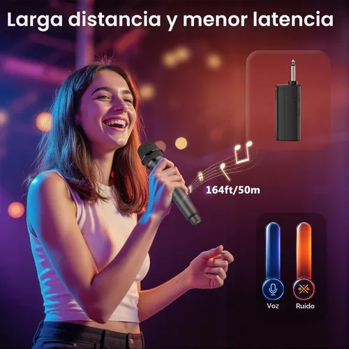 Miniatura 3 de Micrófono inalámbrico, sistema profesional de micrófono dinámico inalámbrico de mano dual con receptor recargable, Plug & Play, compatible