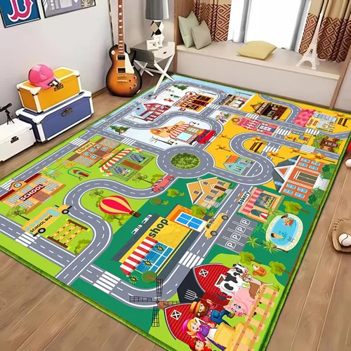 Miniatura 8 de Alfombras de automóvil para niños, mapa de tráfico de carretera con respaldo antideslizante, alfombra de juego para niños, sala
