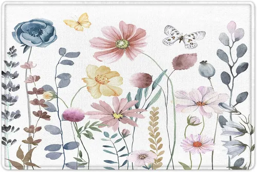 Miniatura 16 de HVEST Alfombra de baño con estampado de margaritas y margaritas, alfombra de baño rústica azul con estampado floral y mariposa para decoración