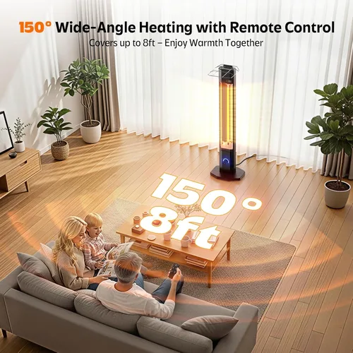 Miniatura 6 de Calentador eléctrico para patio al aire libre, calentador de torre infrarrojo de 42 pulgadas de 1500 W con 9 ajustes de calor y temporizador de 9