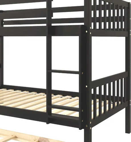Miniatura 14 de Merax Literas individuales sobre individuales con nido, marco de cama nido de madera maciza con barandilla de seguridad y escalera, dormitorio