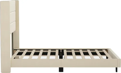 Miniatura 8 de Merrick Lane Percy - Cama de plataforma moderna, lino sintético beige, tamaño Queen, cabecero acolchado con respaldo con alas cosidas de canal