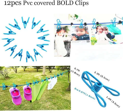Miniatura 4 de Tendedero elástico ajustable con clips y bolas de posicionamiento, portátil, retráctil, resistente al viento, cuerda para colgar la ropa sucia, Azul