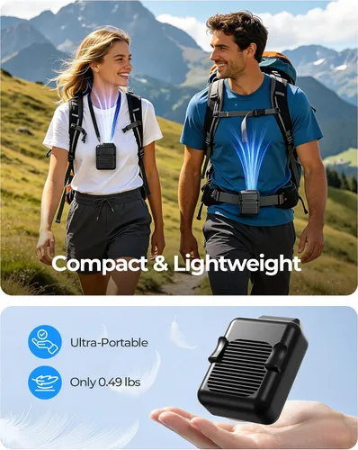 Miniatura 6 de SLENPET Ventilador portátil con clip de cintura, ventilador de collar con batería de 6000 mAh, 23 horas de tiempo de trabajo, 3 velocidades, 5100