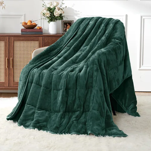 Miniatura 12 de Uttermara - Manta con peso de vellón sherpa de 15 libras para adultos, vellón ultrasuave y sherpa unicolor, manta de felpa acogedora de doble cara
