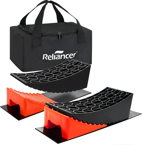 RELIANCER Kit de nivelador de autocaravana RV - 2 niveladores curvos, 2 calcetas de rueda, bloques de nivelación de caravana con 2 alfombrillas de