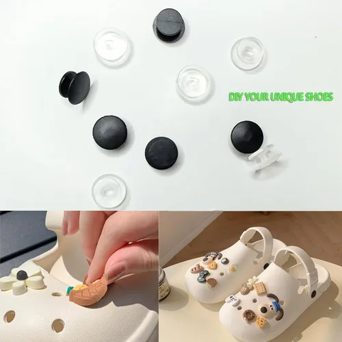 Miniatura 6 de DANUDON 300 botones de plástico con hebilla, botones de dijes para zapatos, pulseras negras y transparentes, adornos de espalda, botones redondos