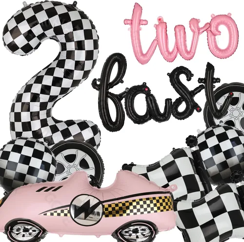 Miniatura 8 de Decoraciones de Cumpleaños Two Fast Globos de Números de Pista de Carreras de 40 Pulgadas 2 Negro Pancarta de Globos con Letras Two Fast Globo 2do