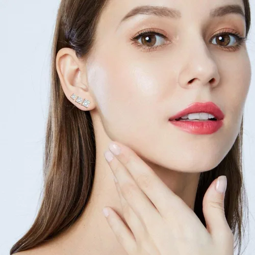 Miniatura 4 de Juego de 5 pares de aretes tipo dormilona chapados en oro amarillo de 14 quilates con circonita cúbica transparente para mujeres y hombres