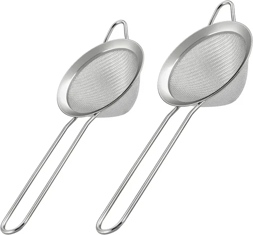 Miniatura 8 de Paquete de 2 coladores de malla fina, pequeños tamices de acero inoxidable con asas, para remojar té de hojas sueltas, colar cóctel, jugo y tamizar