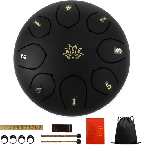 Miniatura 5 de Eavnbaek Tambor de Lluvia Chime - Tambor de lluvia de 8 notas de 6 pulgadas para jardín exterior, con bolsa, libro de música, baquetas, soporte