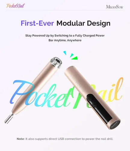 Miniatura 2 de MelodySusie PocketNail Taladro de Uñas Modular Inalámbrico en Forma de Bolígrafo, PC100GR 20000RPM Lima Eléctrica Delgada Portátil Recargable