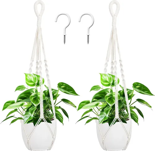 Miniatura 16 de Augshy Colgador de plantas de macramé, 2 piezas de soporte colgante para plantas con extensor, colgadores de plantas para decoración de interiores