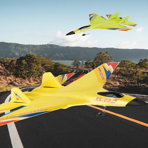 Miniatura 2 de Avión de combate amarillo SU-27 RC, avión de control remoto con vuelo de acrobacias, modelo de avión de espuma antichoque para adolescentes