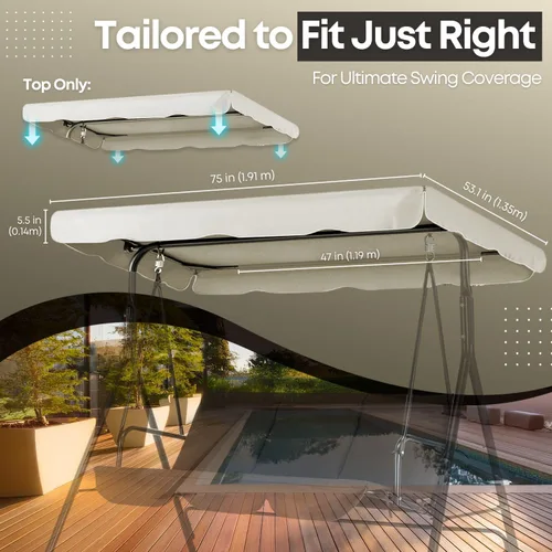 Miniatura 6 de Flexzion Toldo de repuesto para columpio al aire libre – 75 x 52 pulgadas / 6.2 ft x 4.3 ft de asiento de 2 asientos, tela impermeable a los rayos