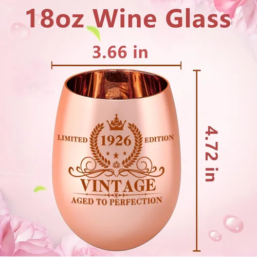 Miniatura 4 de Copa de vino para el 100 cumpleaños, regalos vintage de 1926 para el 100 cumpleaños de mujeres, para ella, esposa, mamá, tía, abuela, hermana