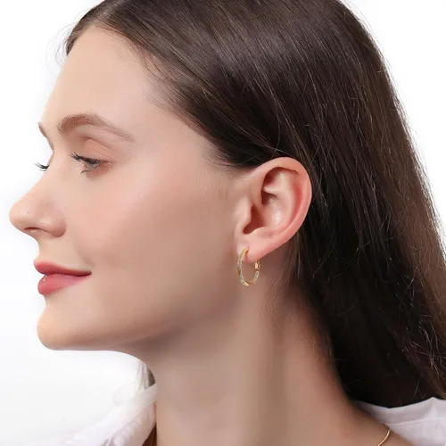 Miniatura 4 de Zaano Aretes de aro chapados en oro de 14 quilates para mujeres y niñas con poste de plata de ley 925 (aro cuadrado grueso grueso grande y pequeño)