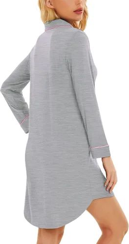 Miniatura 4 de WiWi Camisones de viscosa de bambú para mujer, suave, de manga larga, con botones, ropa de dormir, vestido de novio S-XXL