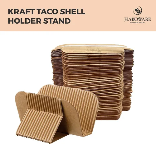 Miniatura 8 de Harvest Pack - 200 bandejas desechables para tacos, soporte de papel kraft resistente, platos ecológicos para servir alimentos para martes de tacos