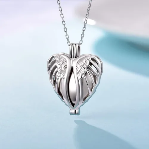 Miniatura 5 de Collar de plata de ley 925 con alas de ángel conmemorativas para cenizas, joyería de cremación