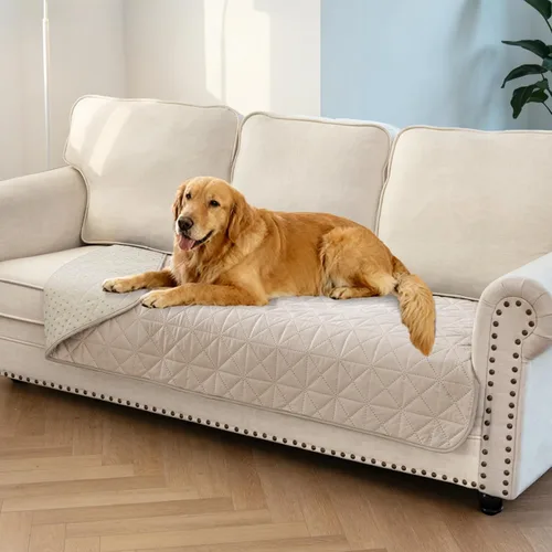 Ameritex Funda de sofá impermeable para asientos, funda de sofá para perros, funda de sofá para mascotas, funda de terciopelo para silla, sofá Beige