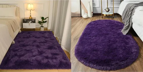 Softlife Juego de 2 alfombras de color morado oscuro, rectangulares de 4 x 5.3 pies y 2.6 x 5.3 pies, ovaladas de 2.6 x 5.3 pies, alfombras de área