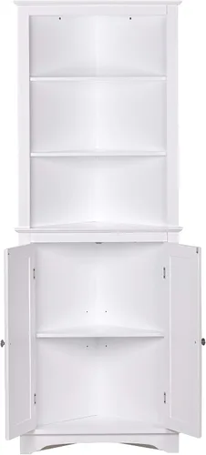 Miniatura 7 de Spirich Armario de esquina alto con puertas y estantes, armario de almacenamiento de esquina independiente para baño, cocina, sala de estar