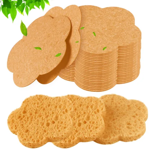 Miniatura 20 de 50 esponjas faciales comprimidas, esponjas faciales naturales, esponjas exfoliantes con forma de flor, reutilizables, el mejor regalo de maquillaje