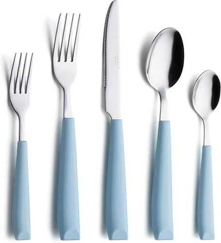 Miniatura 6 de Annova WF232 - Juego de cubiertos de acero inoxidable con asas de colores cómodos de sostener, 4 tenedores de cena, 4 cuchillos, 4 cucharas de cena