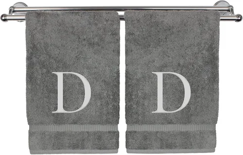 Miniatura 207 de Toalla de mano monogramada, regalo personalizado, juego de 2 - Toalla bordada con letra de bloque dorada - Extra absorbente 100% algodón turco