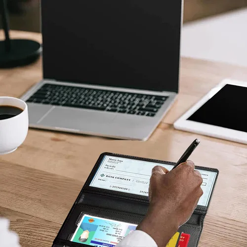 Miniatura 5 de Funda para chequera para hombres y mujeres, cartera de cuero RFID con ranuras para tarjetas de crédito, soporte de cheques duplicados personales