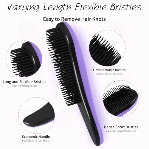 Miniatura 4 de 79STYLE 3 cepillos desenredantes para el cabello, sin enredos, para niños, sin nudos, sin dolor, desenredante para cabello fino y rizado