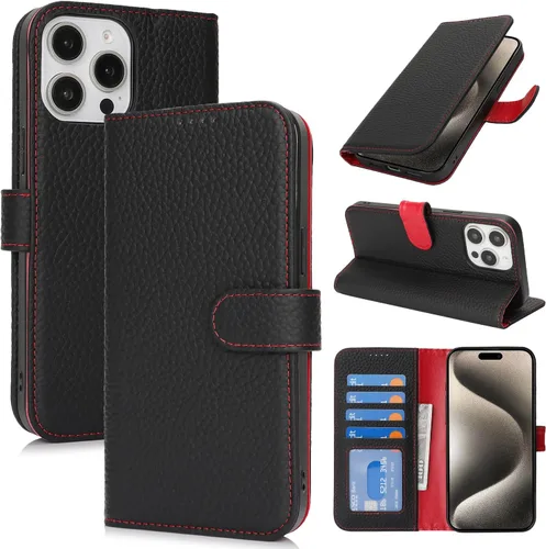 Miniatura 108 de Zouzt Funda para iPhone 11 de 6.1 pulgadas de piel auténtica con 4 ranuras para tarjetas, tarjetero con bloqueo RFID, tapa magnética, función atril