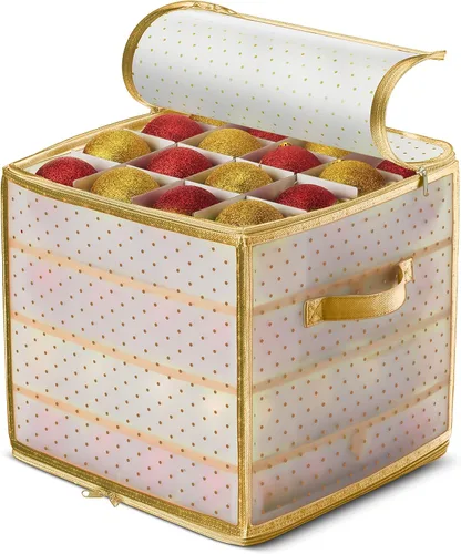 ZOBER Caja de almacenamiento de plástico para adornos de Navidad, almacena 64 adornos de 3 pulgadas con bandejas individuales, caja de