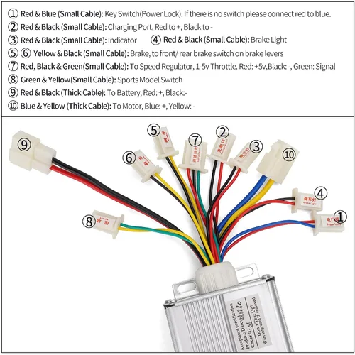 Miniatura 2 de Controlador 36v 1000w para scooter de motor eléctrico cepillado con terminal de conector de batería blanco
