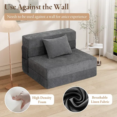 Miniatura 6 de HOMFINE Sofá cama plegable - Silla cama convertible con cojín, sofá desplegable, colchón de espuma viscoelástica para piso, sofá futón, sofá