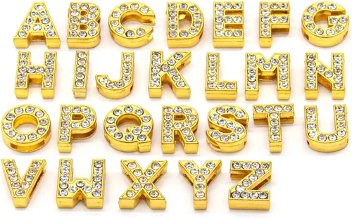 Miniatura 6 de AUEAR, Paquete de 52 dijes dorados A-Z de 0.315 pulgadas con diamantes de imitación completos de cristal del alfabeto de aleación para pulseras