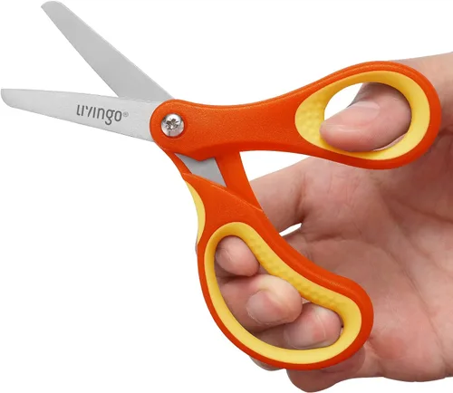 Miniatura 3 de LIVINGO Paquete de 3 tijeras para niños de 5 pulgadas, para zurdos y diestros, de acero inoxidable, para niños preescolares con cubierta