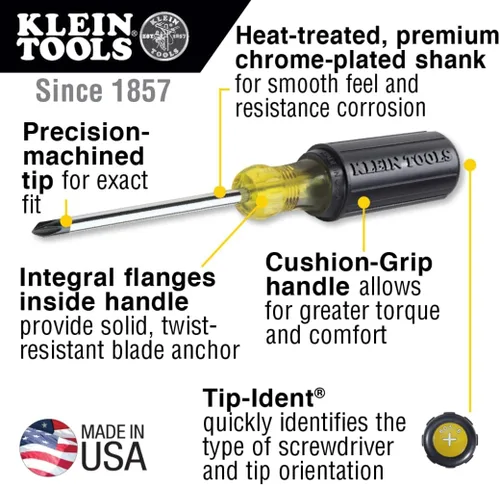 Miniatura 3 de Klein Tools 85076 Juego de destornilladores, fabricado en Estados Unidos, destornilladores ranurados y Phillips con mangos antideslizantes de agarre