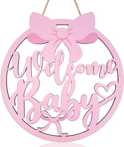 Miniatura 2 de Decoraciones de baby shower con lazo rosa para niña, letrero de madera de bienvenida para bebé, coqueta, decoración de fiesta de baby shower, lazo