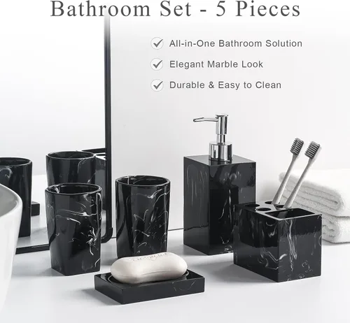 Miniatura 2 de Juego de accesorios para encimera de baño de 5 piezas, dispensador para jabón líquido o loción, jabonera, soporte para cepillos de dientes y 2