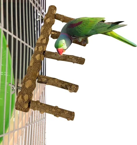 Miniatura 2 de SIMENA Perca de escalera para pájaros, soporte de loro de madera natural, juguete de escalada de hámster, escalera de jaula de pájaros para pájaros
